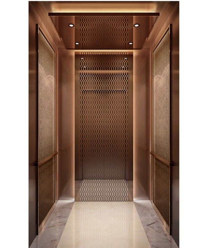 Rose-gold mesh cabin interior, residential tower